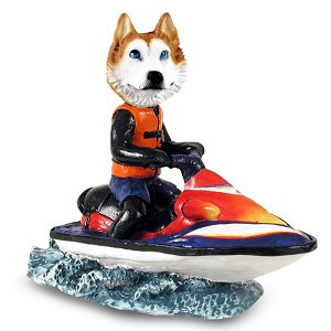 Red & White with Blue Eyes Husky Jet Ski Doogie Collectible Dog Figurine