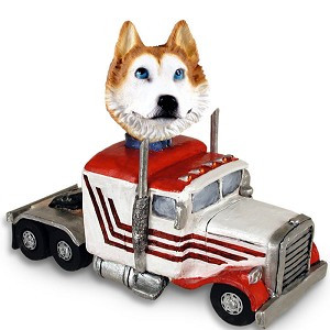 Red & White with Blue Eyes Husky Truck Tractor Doogie Collectible Dog Figurine