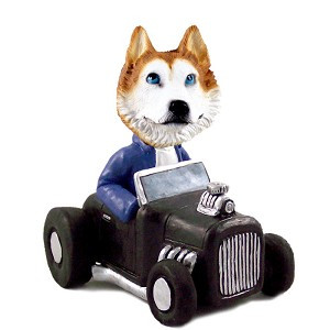 Red & White with Blue Eyes Husky Hot Rod Doogie Collectible Dog Figurine