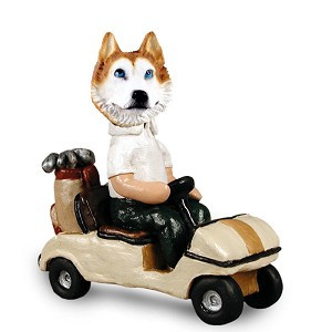 Red & White with Blue Eyes Husky Golf Cart Doogie Collectible Dog Figurine