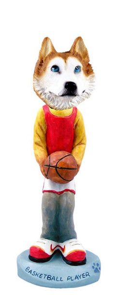 Red & White with Blue Eyes Husky Basketball Doogie Collectible Dog Figurine