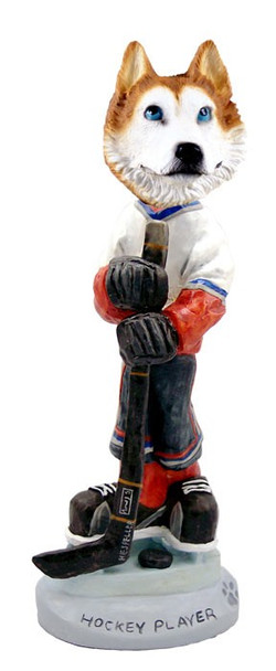 Red & White with Blue Eyes Husky Hockey Player Doogie Collectible Dog Figurine