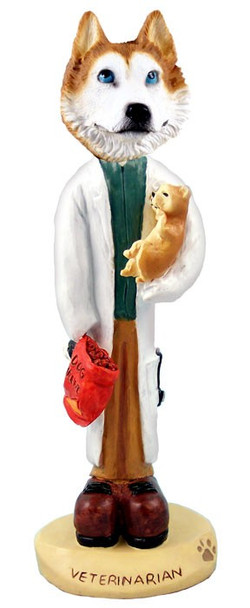 Red & White with Blue Eyes Husky Veterinarian Doogie Collectible Dog Figurine