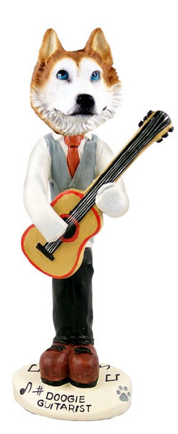 Red & White with Blue Eyes Husky Guitarist Doogie Collectible Dog Figurine