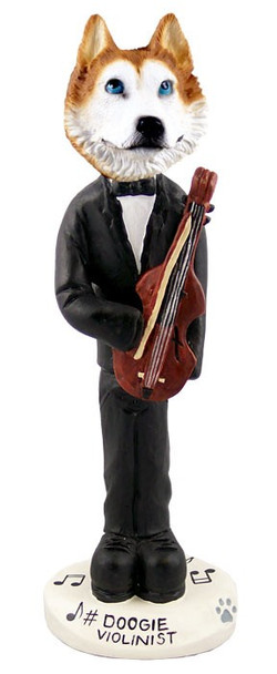Red & White with Blue Eyes Husky Violinist Doogie Collectible Dog Figurine