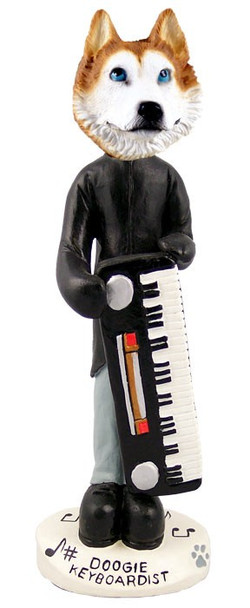 Red & White with Blue Eyes Husky Keyboardist Doogie Collectible Dog Figurine
