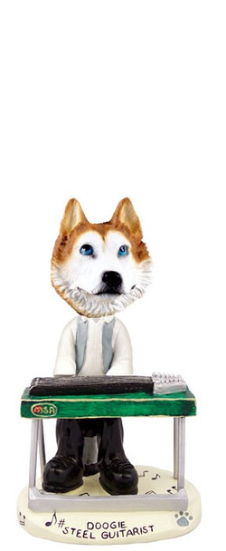 Red & White with Blue Eyes Husky Steel Guitarist Doogie Collectible Dog Figurine