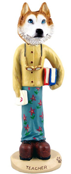 Red & White with Blue Eyes Husky Female Teacher Doogie Collectible Dog Figurine