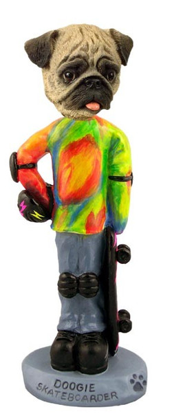 Brown Pug Skateboarder Doogie Collectible Dog Figurine