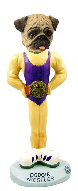 Brown Pug Wrestler Doogie Collectible Dog Figurine