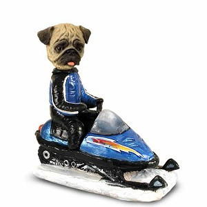 Brown Pug Snowmobile Doogie Collectible Dog Figurine