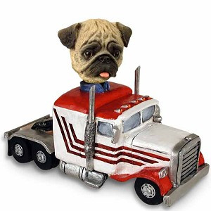 Brown Pug Truck Tractor Doogie Collectible Dog Figurine