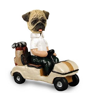 Brown Pug Golf Cart Doogie Collectible Dog Figurine