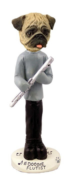 Brown Pug Flutist Doogie Collectible Dog Figurine