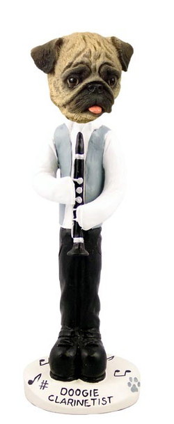 Brown Pug Clarinetist Doogie Collectible Dog Figurine