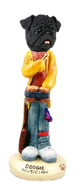 Black Pug Musician Doogie Collectible Dog Figurine