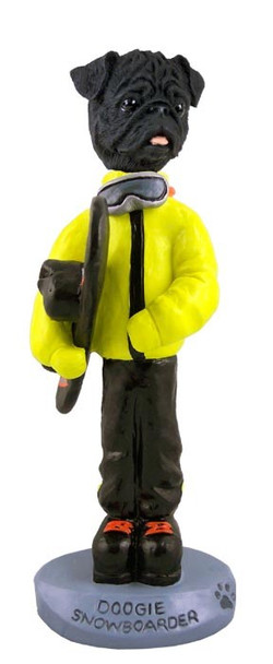 Black Pug Snowboarder Doogie Collectible Dog Figurine