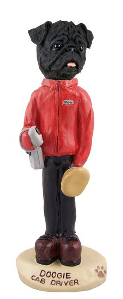 Black Pug Cab Driver Doogie Collectible Dog Figurine