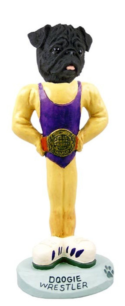 Black Pug Wrestler Doogie Collectible Dog Figurine