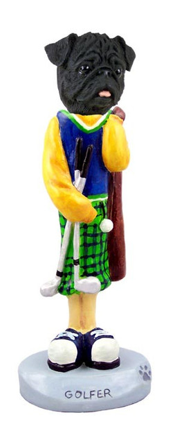 Black Pug Golf Doogie Collectible Dog Figurine