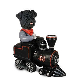 Black Pug Train Doogie Collectible Dog Figurine