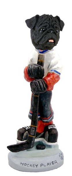 Black Pug Hockey Player Doogie Collectible Dog Figurine