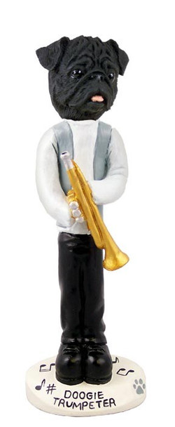 Black Pug Trumpeter Doogie Collectible Dog Figurine