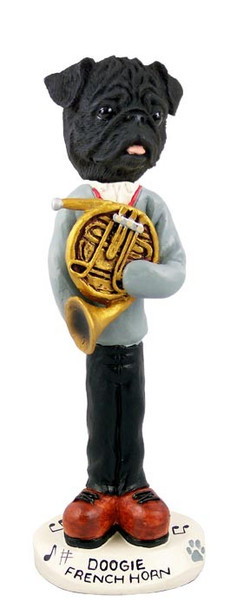 Black Pug French Horn Doogie Collectible Dog Figurine