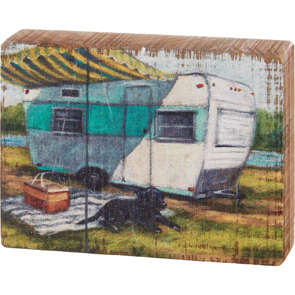 Campsite Buddy Picnic Dog & Camper Decorative Wooden Block Sign 4x3 from Primitives by Kathy