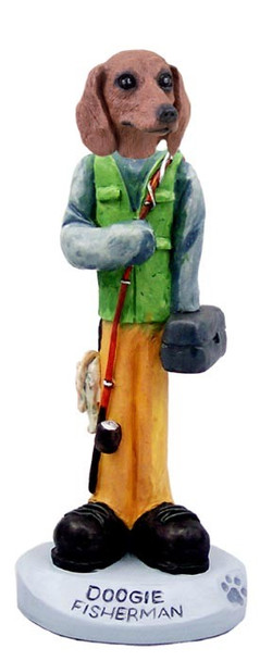 Red Dachshund Fisherman Doogie Collectible Dog Figurine