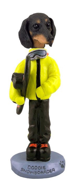 Black Dachshund Snowboarder Doogie Collectible Dog Figurine
