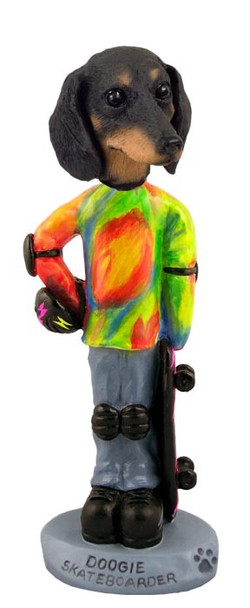 Black Dachshund Skateboarder Doogie Collectible Dog Figurine