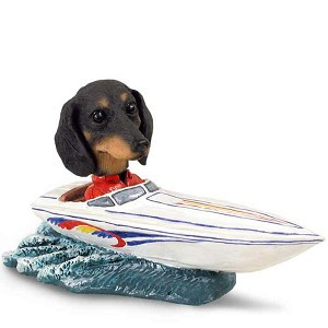 Black Dachshund Motorboat Doogie Collectible Dog Figurine