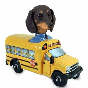 Black Dachshund School Bus Doogie Collectible Dog Figurine