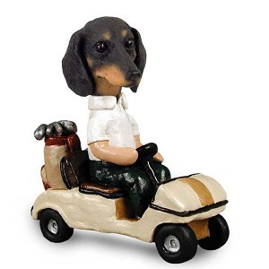 Black Dachshund Golf Cart Doogie Collectible Dog Figurine