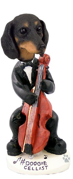 Black Dachshund Cellist Doogie Collectible Dog Figurine