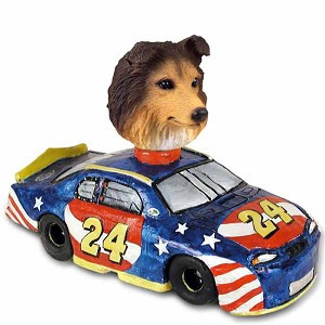 Sable Sheltie Race Car Doogie Collectible Dog Figurine
