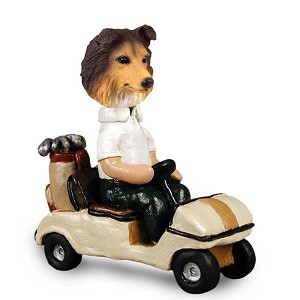 Sable Sheltie Golf Cart Doogie Collectible Dog Figurine