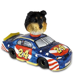 Tricolor Sheltie Race Car Doogie Collectible Dog Figurine
