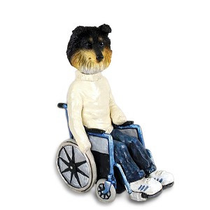Tricolor Sheltie Wheelchair Doogie Collectible Dog Figurine