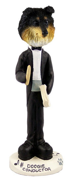 Tricolor Sheltie Conductor Doogie Collectible Dog Figurine