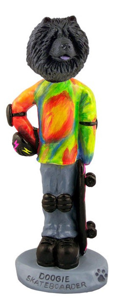 Black Chow Skateboarder Doogie Collectible Dog Figurine