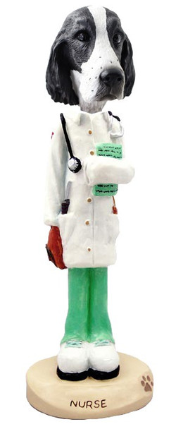 Black & White Springer Spaniel Nurse Doogie Collectible Dog Figurine
