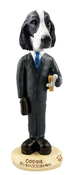 Black & White Springer Spaniel Businessman Doogie Collectible Dog Figurine