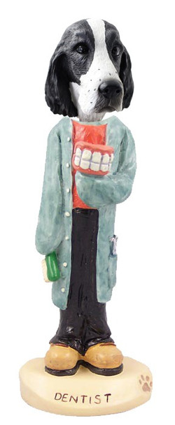 Black & White Springer Spaniel Dentist Doogie Collectible Dog Figurine