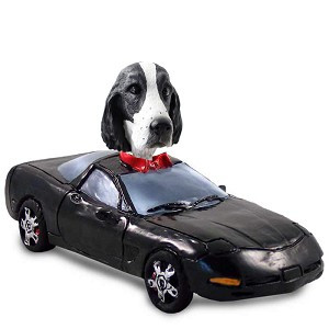 Black & White Springer Spaniel Sports Car Doogie Collectible Dog Figurine