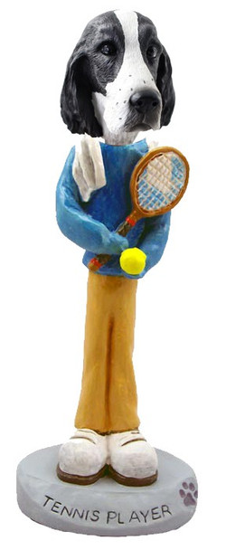 Black & White Springer Spaniel Tennis Player Doogie Collectible Dog Figurine