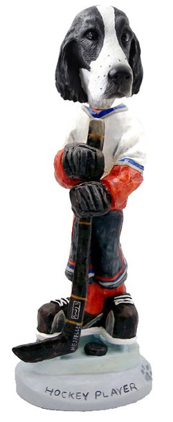 Black & White Springer Spaniel Hockey Player Doogie Collectible Dog Figurine