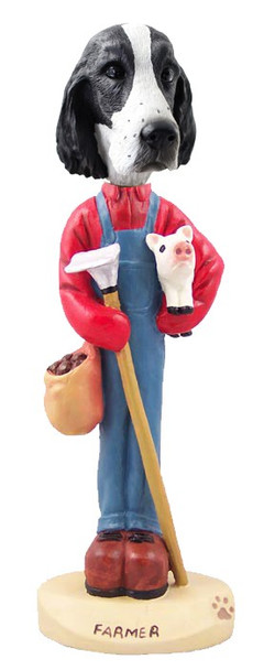Black & White Springer Spaniel Farmer Doogie Collectible Dog Figurine