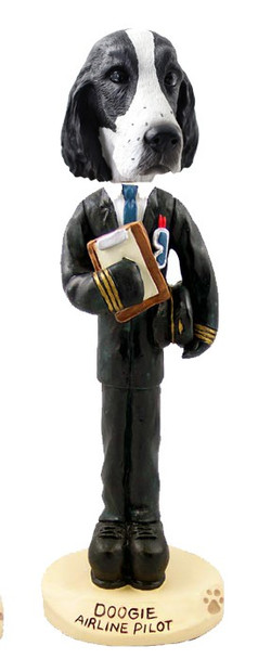 Black & White Springer Spaniel Airline Pilot Doogie Collectible Dog Figurine